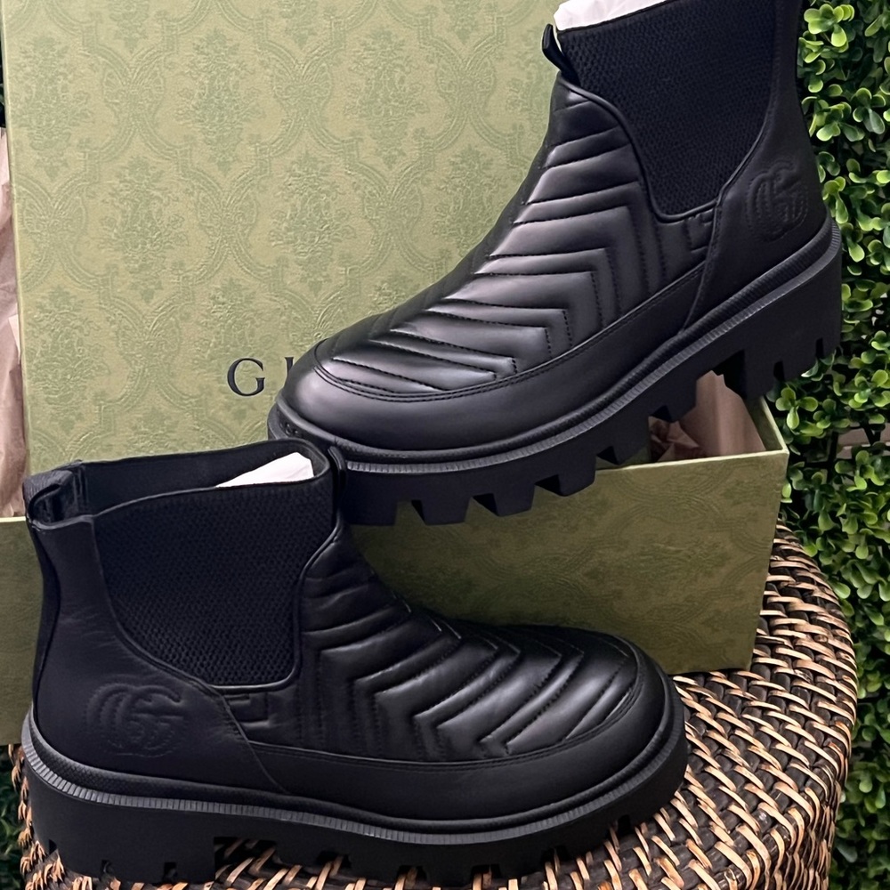 New GUCCI Nappa Matelasse Frances Chelsea Boots size 38